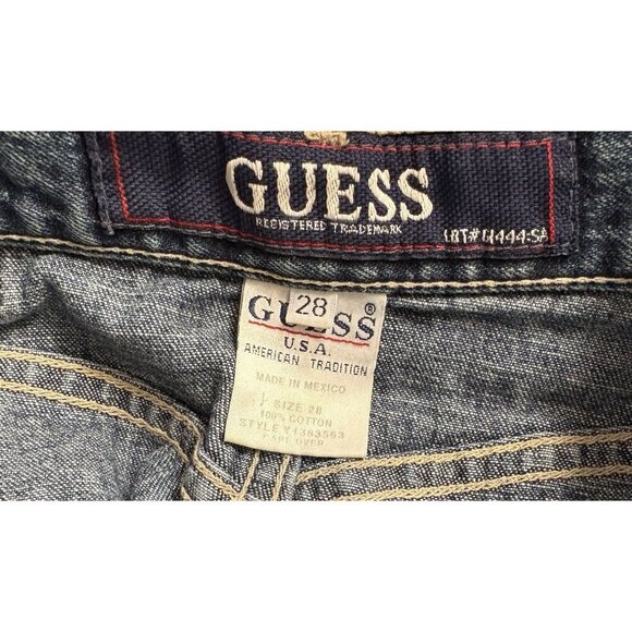 Guess 28 Logo Blue Denim Button Zip Pockets Slit Front Cotton Knee Length Skirt - Picture 6 of 6